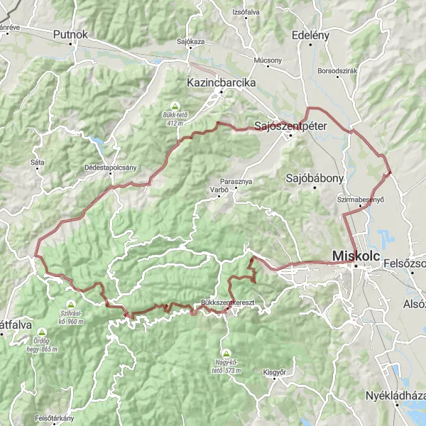 Map miniature of "The Hidden Gems of Bükkszentkereszt" cycling inspiration in Észak-Magyarország, Hungary. Generated by Tarmacs.app cycling route planner