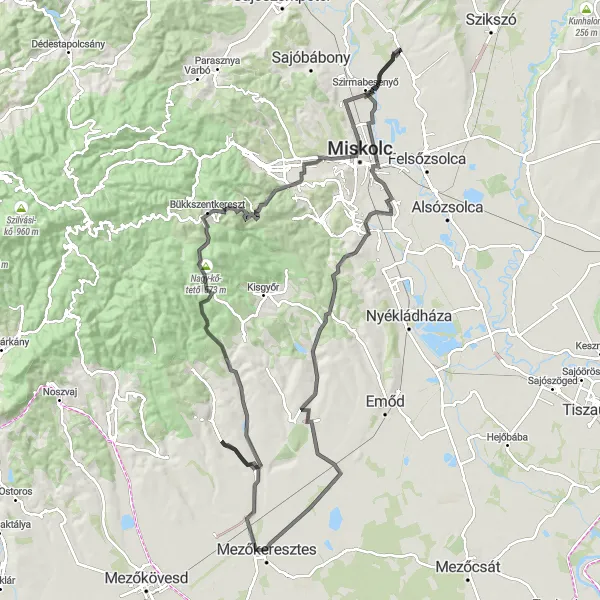 Map miniature of "Sajóvámos - Martinkertváros Loop" cycling inspiration in Észak-Magyarország, Hungary. Generated by Tarmacs.app cycling route planner