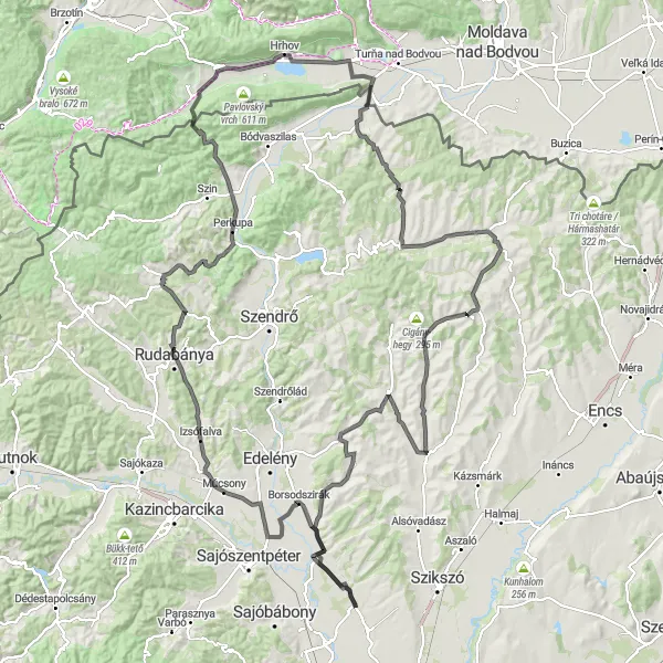 Map miniature of "The Borsodszirák Adventure" cycling inspiration in Észak-Magyarország, Hungary. Generated by Tarmacs.app cycling route planner