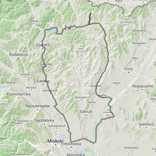 Map miniature of "Sajóvámos - Borsodszirák Loop" cycling inspiration in Észak-Magyarország, Hungary. Generated by Tarmacs.app cycling route planner