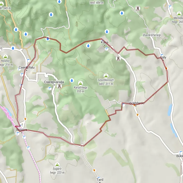 Map miniature of "Bogács Gravel Loop" cycling inspiration in Észak-Magyarország, Hungary. Generated by Tarmacs.app cycling route planner