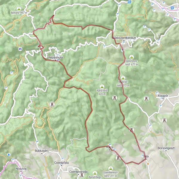 Map miniature of "Sály - Latorvár (toronymaradvány) Route" cycling inspiration in Észak-Magyarország, Hungary. Generated by Tarmacs.app cycling route planner