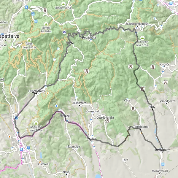 Map miniature of "Eger Castle Road Adventure" cycling inspiration in Észak-Magyarország, Hungary. Generated by Tarmacs.app cycling route planner