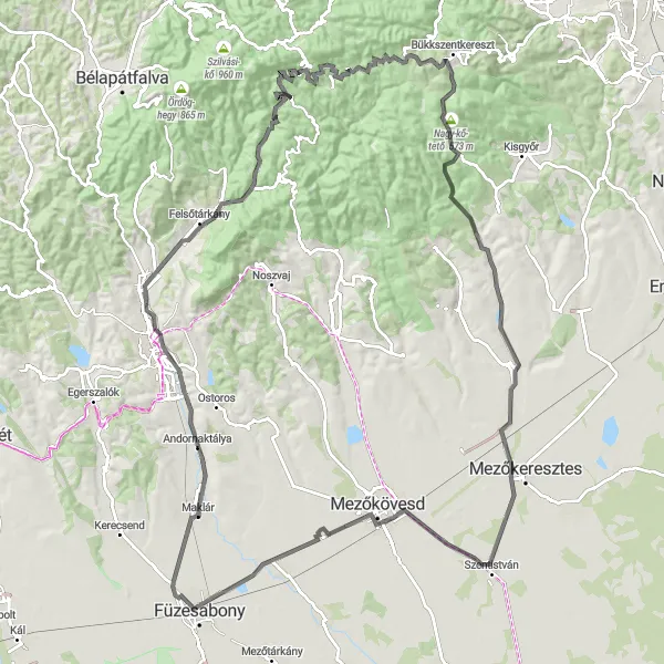 Map miniature of "Scenic Road Cycling Route" cycling inspiration in Észak-Magyarország, Hungary. Generated by Tarmacs.app cycling route planner