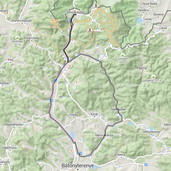 Map miniature of "Somoskőújfalu to Salgótarján Ride - Natural Beauty and Historical Landmarks" cycling inspiration in Észak-Magyarország, Hungary. Generated by Tarmacs.app cycling route planner