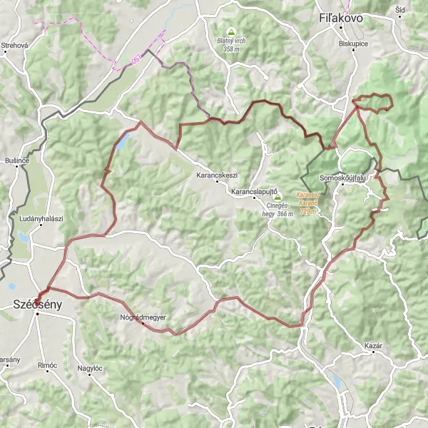 Map miniature of "Szécsény Gravel Adventure Route" cycling inspiration in Észak-Magyarország, Hungary. Generated by Tarmacs.app cycling route planner