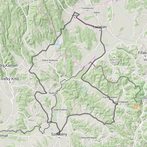 Map miniature of "Szécsény to Karancslapujtő Road Trip" cycling inspiration in Észak-Magyarország, Hungary. Generated by Tarmacs.app cycling route planner
