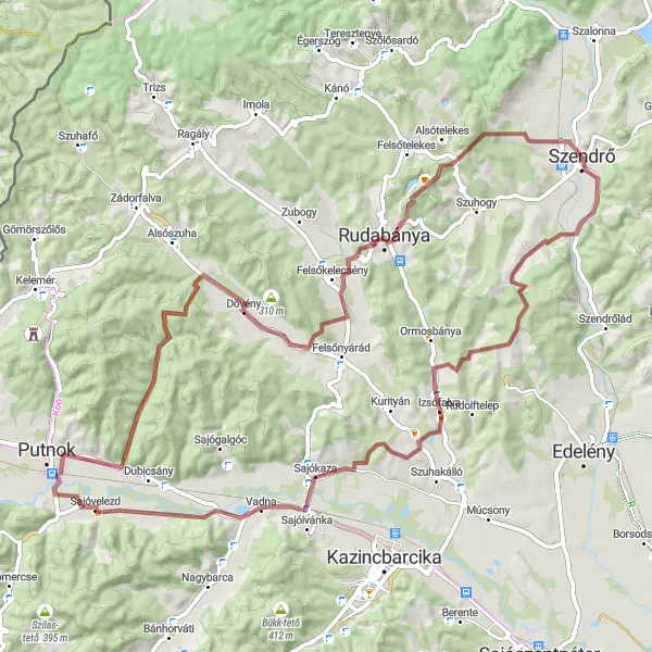 Map miniature of "The Hillside Adventure" cycling inspiration in Észak-Magyarország, Hungary. Generated by Tarmacs.app cycling route planner