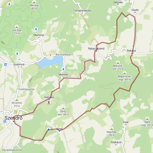 Map miniature of "Szendrő Gravel Loop" cycling inspiration in Észak-Magyarország, Hungary. Generated by Tarmacs.app cycling route planner