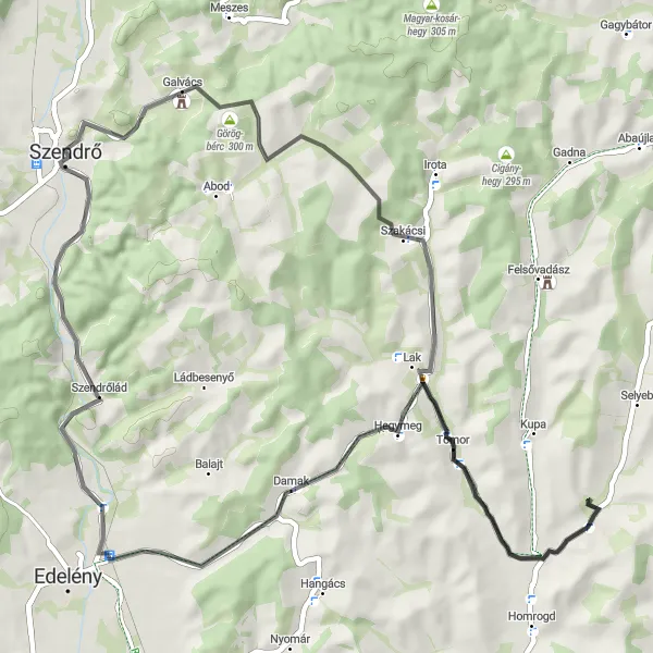 Map miniature of "Countryside Road Cycling Adventure" cycling inspiration in Észak-Magyarország, Hungary. Generated by Tarmacs.app cycling route planner