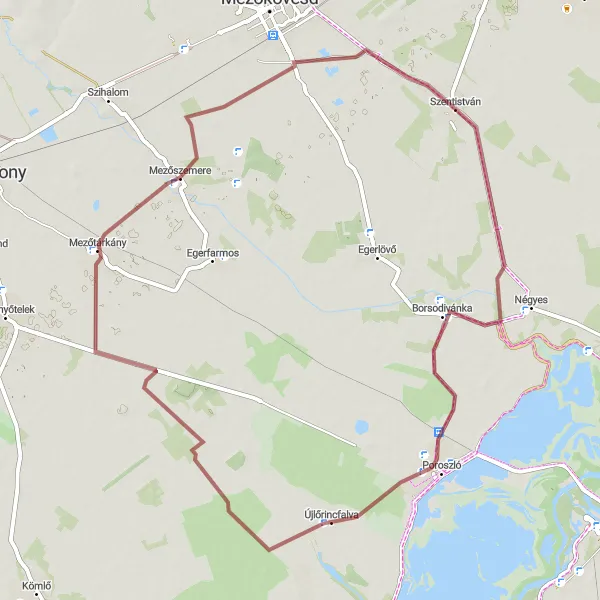 Map miniature of "Rural Gravel Escape: Borsodivánka and Újlőrincfalva" cycling inspiration in Észak-Magyarország, Hungary. Generated by Tarmacs.app cycling route planner