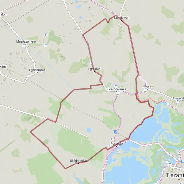 Map miniature of "Madárles and Egerlövő Gravel Ride" cycling inspiration in Észak-Magyarország, Hungary. Generated by Tarmacs.app cycling route planner