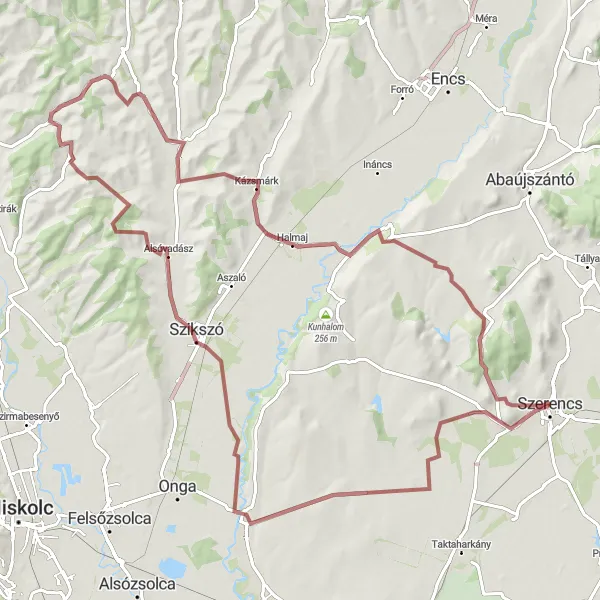 Map miniature of "Off the Beaten Path" cycling inspiration in Észak-Magyarország, Hungary. Generated by Tarmacs.app cycling route planner