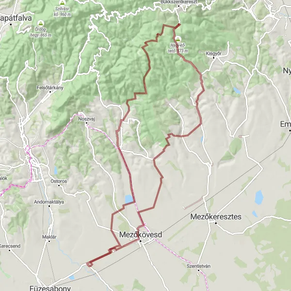 Map miniature of "Exploring the Vineyards of Matra Mountains" cycling inspiration in Észak-Magyarország, Hungary. Generated by Tarmacs.app cycling route planner