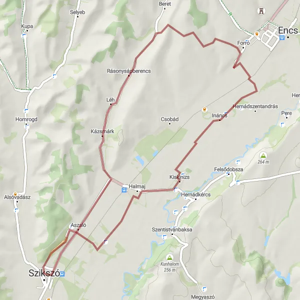 Map miniature of "Szikszó Gravel Adventure II" cycling inspiration in Észak-Magyarország, Hungary. Generated by Tarmacs.app cycling route planner