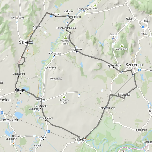 Map miniature of "The Szikszó Adventure" cycling inspiration in Észak-Magyarország, Hungary. Generated by Tarmacs.app cycling route planner