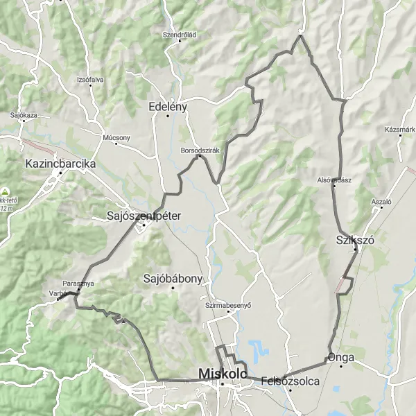 Map miniature of "Boldva and Borsodszirák Circuit" cycling inspiration in Észak-Magyarország, Hungary. Generated by Tarmacs.app cycling route planner