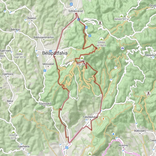 Map miniature of "Gravel Adventure in Bükk" cycling inspiration in Észak-Magyarország, Hungary. Generated by Tarmacs.app cycling route planner