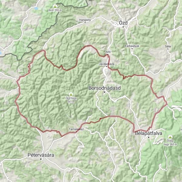 Map miniature of "Gravel Adventure in Bükk and Borsodi Mezőség" cycling inspiration in Észak-Magyarország, Hungary. Generated by Tarmacs.app cycling route planner