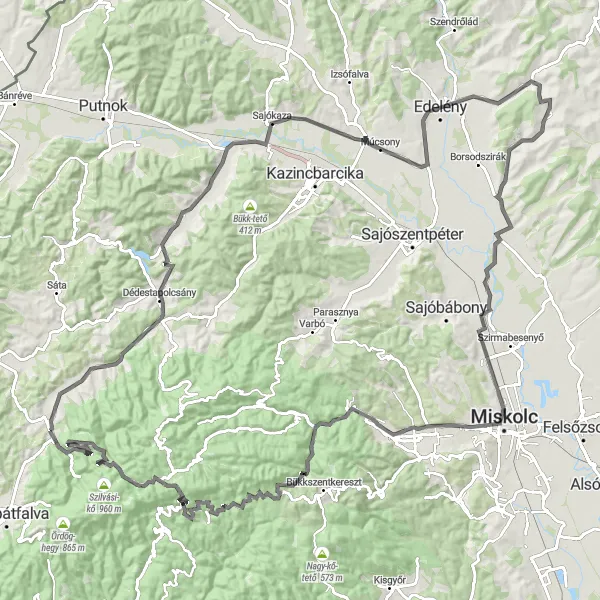 Map miniature of "Northern Route" cycling inspiration in Észak-Magyarország, Hungary. Generated by Tarmacs.app cycling route planner