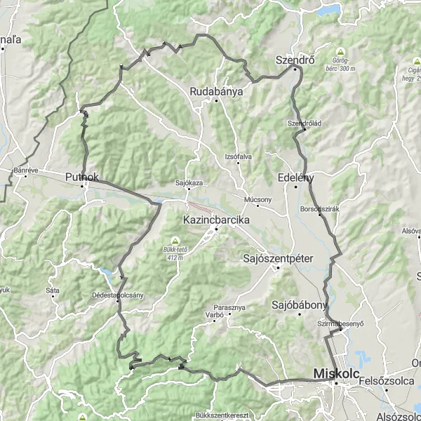 Map miniature of "Avas-Diósgyőri vár Tour" cycling inspiration in Észak-Magyarország, Hungary. Generated by Tarmacs.app cycling route planner