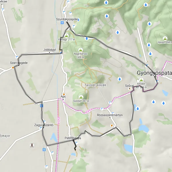 Map miniature of "The Szurdokpüspöki Circuit" cycling inspiration in Észak-Magyarország, Hungary. Generated by Tarmacs.app cycling route planner