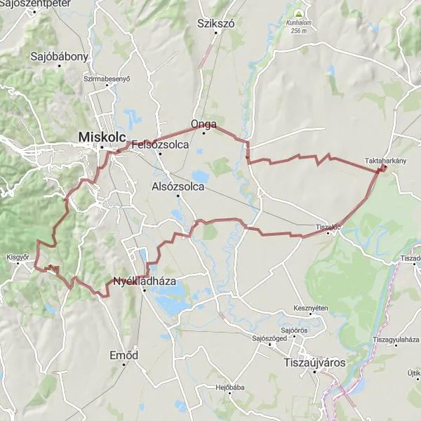 Map miniature of "Scenic Gravel Adventure to Bőcs and Miskolctapolca" cycling inspiration in Észak-Magyarország, Hungary. Generated by Tarmacs.app cycling route planner