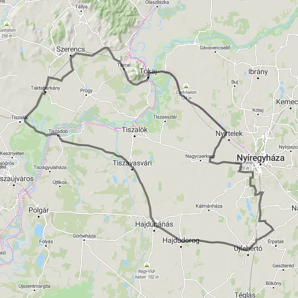 Map miniature of "The Szada Route" cycling inspiration in Észak-Magyarország, Hungary. Generated by Tarmacs.app cycling route planner