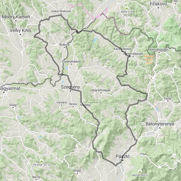 Map miniature of "Pásztó - Felsőtold - Tar Round Trip" cycling inspiration in Észak-Magyarország, Hungary. Generated by Tarmacs.app cycling route planner