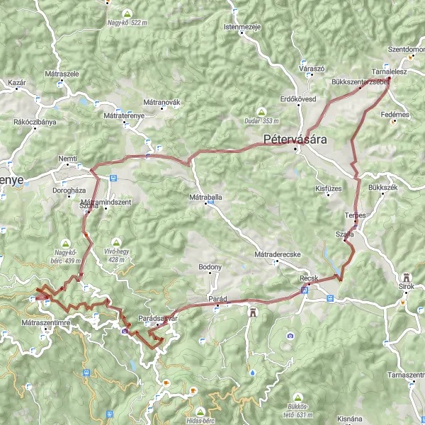 Map miniature of "Breathtaking Views of Bükk and Mátra Mountains" cycling inspiration in Észak-Magyarország, Hungary. Generated by Tarmacs.app cycling route planner