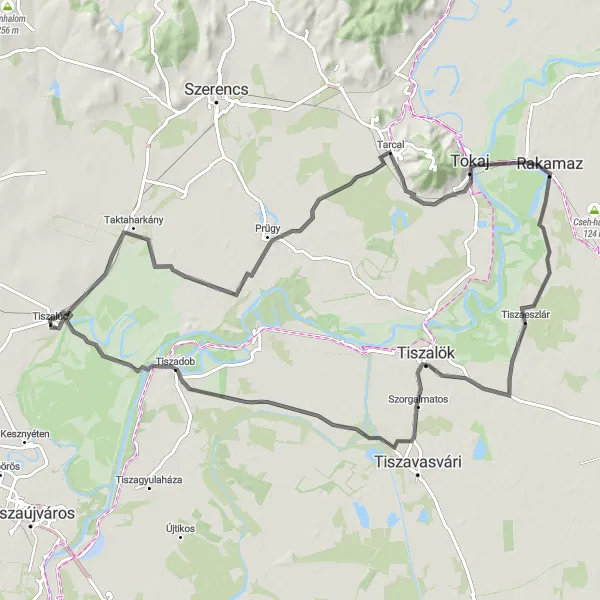 Map miniature of "Tiszalúc - Tiszadob Scenic Road Ride" cycling inspiration in Észak-Magyarország, Hungary. Generated by Tarmacs.app cycling route planner