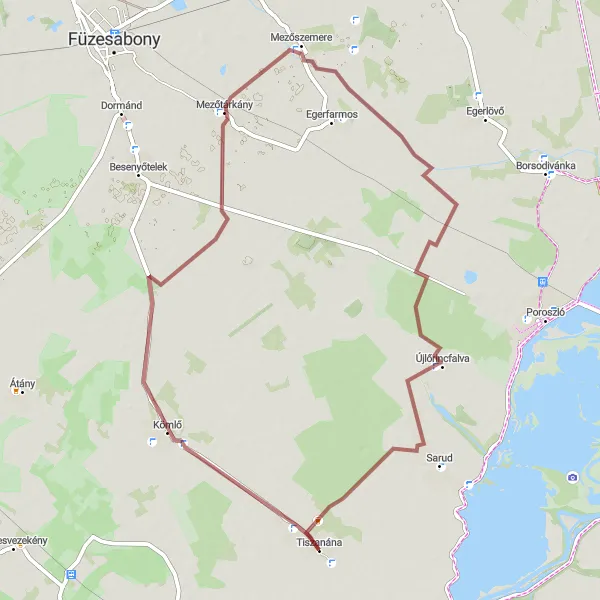 Map miniature of "The Charm of Mezőtárkány" cycling inspiration in Észak-Magyarország, Hungary. Generated by Tarmacs.app cycling route planner
