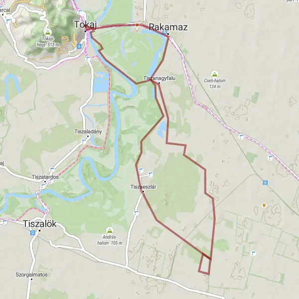 Map miniature of "Rakamaz Heritage Ride" cycling inspiration in Észak-Magyarország, Hungary. Generated by Tarmacs.app cycling route planner