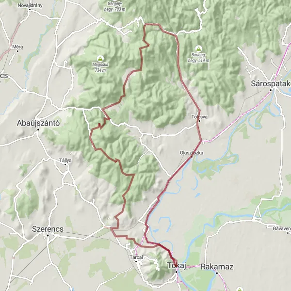 Map miniature of "Háromhuta Gravel Adventure" cycling inspiration in Észak-Magyarország, Hungary. Generated by Tarmacs.app cycling route planner