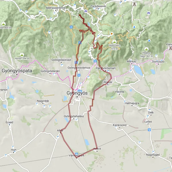 Map miniature of "Mátraháza Adventure" cycling inspiration in Észak-Magyarország, Hungary. Generated by Tarmacs.app cycling route planner