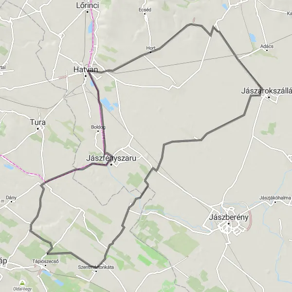 Map miniature of "Vámosgyörk to Atkár Road Cycling" cycling inspiration in Észak-Magyarország, Hungary. Generated by Tarmacs.app cycling route planner