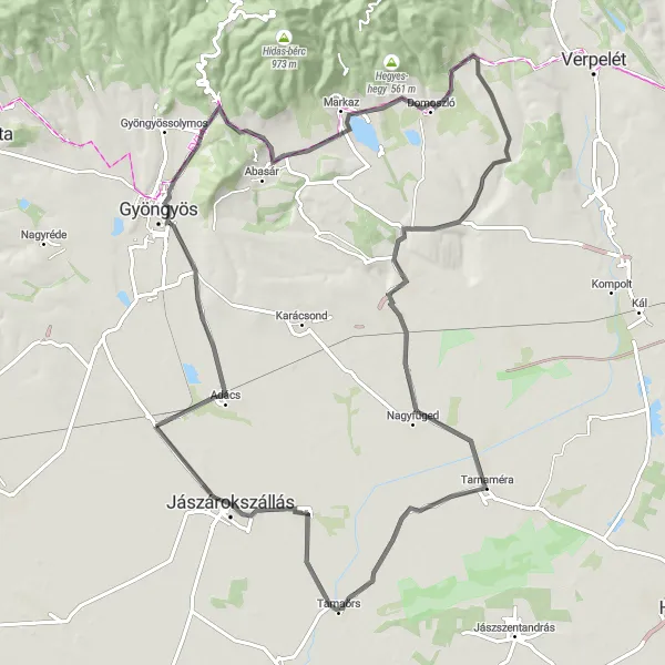 Map miniature of "Mátrai úti Challenge" cycling inspiration in Észak-Magyarország, Hungary. Generated by Tarmacs.app cycling route planner