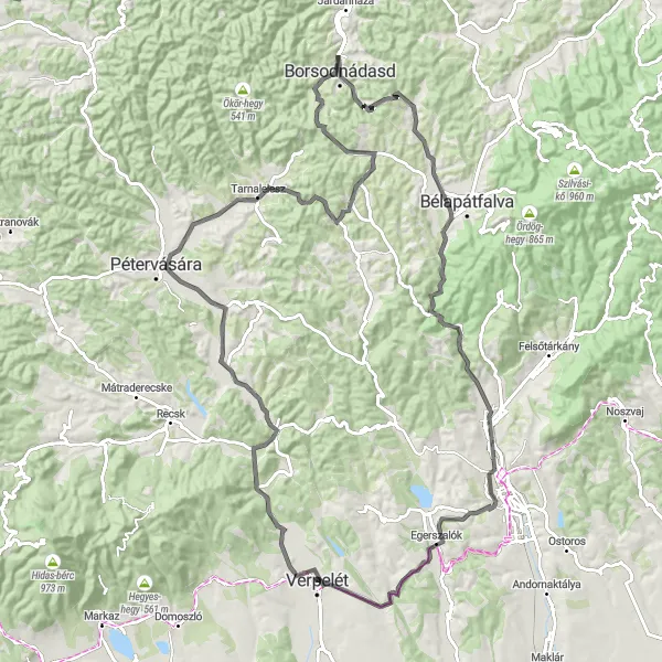 Map miniature of "Verpelét and Bükk-tető Adventure" cycling inspiration in Észak-Magyarország, Hungary. Generated by Tarmacs.app cycling route planner