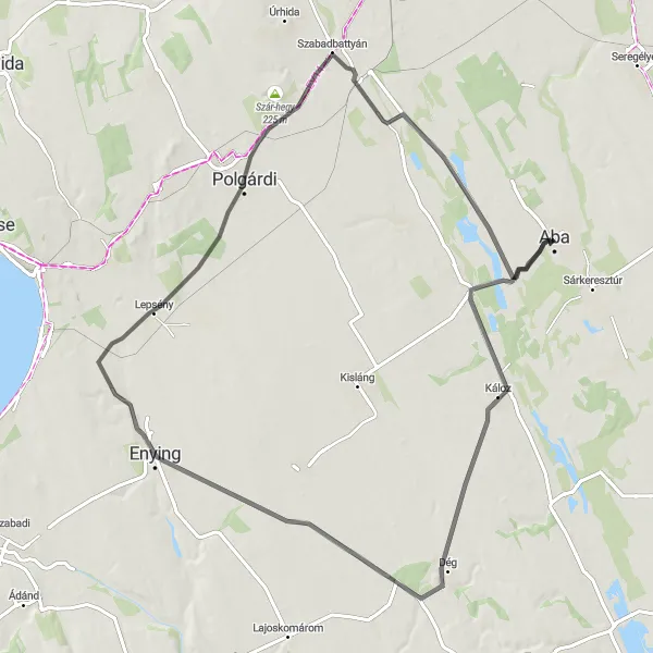 Map miniature of "Aba to Enying Round Trip" cycling inspiration in Közép-Dunántúl, Hungary. Generated by Tarmacs.app cycling route planner