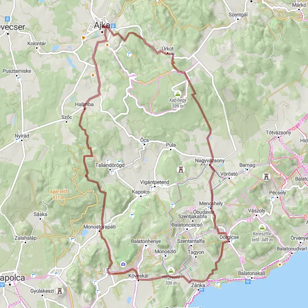 Map miniature of "Ajka - Szent György-hegy Loop" cycling inspiration in Közép-Dunántúl, Hungary. Generated by Tarmacs.app cycling route planner
