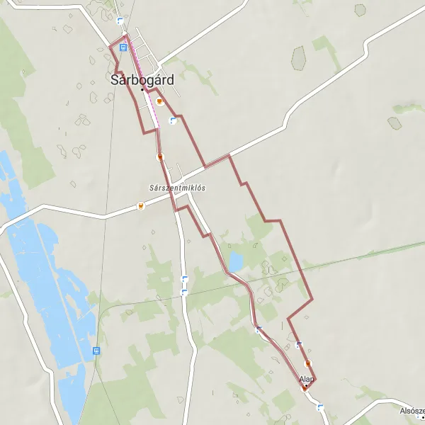 Map miniature of "The Gravel Adventure in Alap" cycling inspiration in Közép-Dunántúl, Hungary. Generated by Tarmacs.app cycling route planner