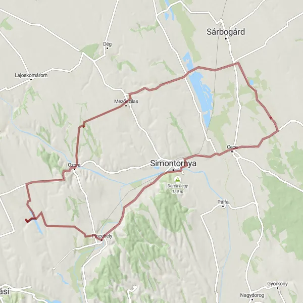 Map miniature of "The Challenging Gravel Tour of Alap" cycling inspiration in Közép-Dunántúl, Hungary. Generated by Tarmacs.app cycling route planner