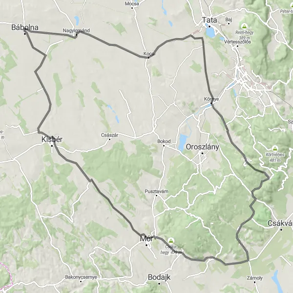 Map miniature of "Bábolna to Ménesudvar Ultimate Road Adventure" cycling inspiration in Közép-Dunántúl, Hungary. Generated by Tarmacs.app cycling route planner