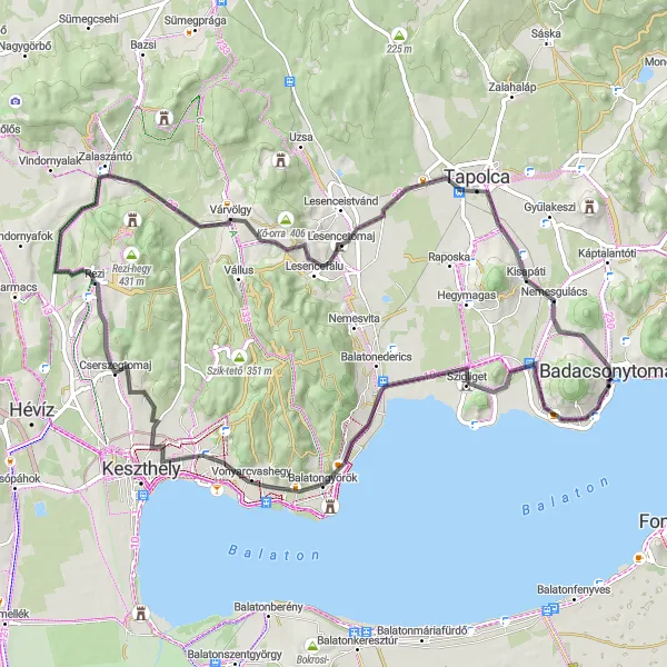 Map miniature of "Badacsonytomaj to Badacsonytomaj" cycling inspiration in Közép-Dunántúl, Hungary. Generated by Tarmacs.app cycling route planner