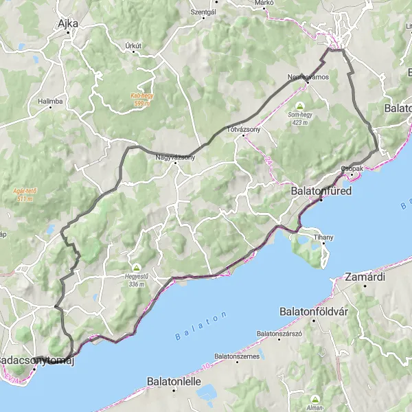Map miniature of "Badacsonytomaj to Révfülöp" cycling inspiration in Közép-Dunántúl, Hungary. Generated by Tarmacs.app cycling route planner