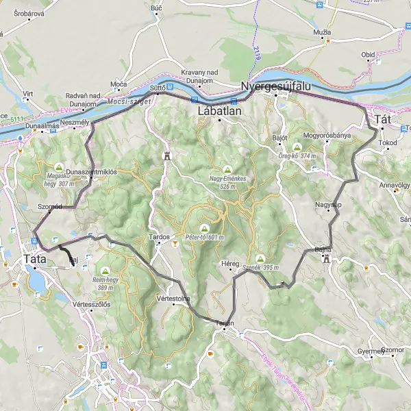 Map miniature of "The Ultimate Baj Challenge" cycling inspiration in Közép-Dunántúl, Hungary. Generated by Tarmacs.app cycling route planner