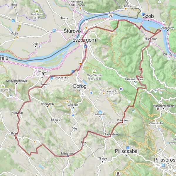 Map miniature of "Piliscsév Gravel Adventure" cycling inspiration in Közép-Dunántúl, Hungary. Generated by Tarmacs.app cycling route planner