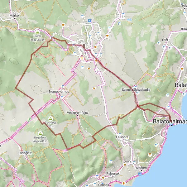 Map miniature of "Nature Retreat in the Countryside" cycling inspiration in Közép-Dunántúl, Hungary. Generated by Tarmacs.app cycling route planner