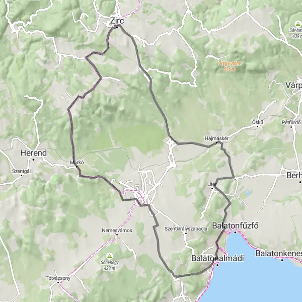 Map miniature of "Veszprém Hill Challenge" cycling inspiration in Közép-Dunántúl, Hungary. Generated by Tarmacs.app cycling route planner