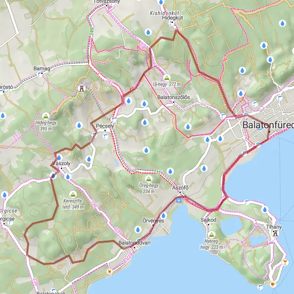 Map miniature of "Rural Gravel Experience" cycling inspiration in Közép-Dunántúl, Hungary. Generated by Tarmacs.app cycling route planner